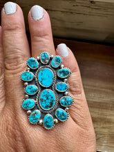 Load image into Gallery viewer, Long Ring- adjustable - Kingman turquoise ring and sterling silver
