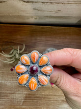 Load image into Gallery viewer, Cluster - Adjustable - orange and purple spiny and sterling silver
