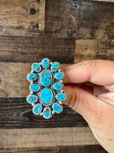 Load image into Gallery viewer, Long Ring- adjustable - Kingman turquoise ring and sterling silver
