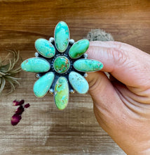 Load image into Gallery viewer, Big Flower ring- size 9 - Sonoran Gold turquoise ring and sterling silver
