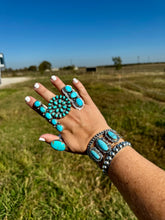 Load image into Gallery viewer, Round Cluster ring- adjustable - Kingman turquoise ring and sterling silver
