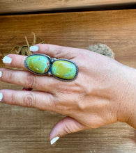 Load image into Gallery viewer, 2 Stone - adjustable kingman turquoise ring and sterling silver
