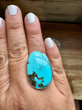 Load image into Gallery viewer, Oval Ring- adjustable- Kingman turquoise ring and sterling silver
