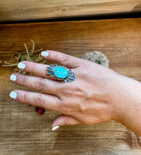 Load image into Gallery viewer, Long ring- size 9 - Royston turquoise ring and sterling silver
