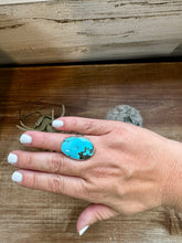 Load image into Gallery viewer, Oval Ring- adjustable- Kingman turquoise ring and sterling silver
