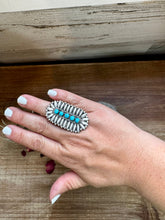 Load image into Gallery viewer, Cluster Ring - Adjustable - kingman turquoise and sterling silver
