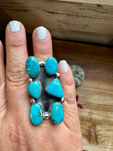 Load image into Gallery viewer, Long Ring- 6.5- Kingman turquoise ring and sterling silver
