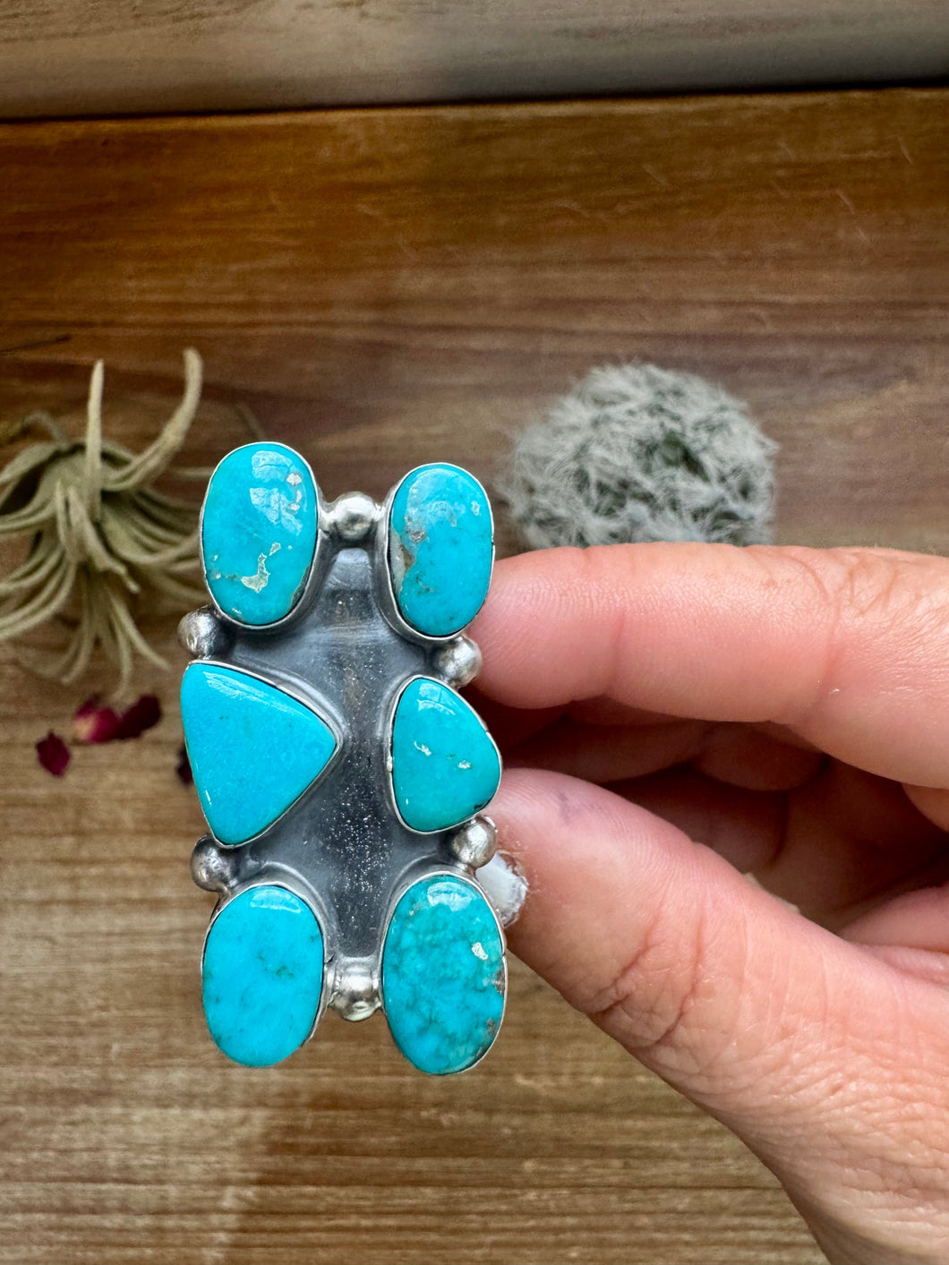 Long Ring- 6.5- Kingman turquoise ring and sterling silver