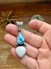 Load image into Gallery viewer, 2 stone Pendant - Golden Hill turquoise, White Buffalo &amp; Sterling Silver
