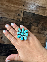 Load image into Gallery viewer, Big flower ring- size 7- Royston  turquoise ring and sterling silver
