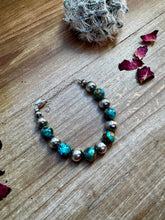 Load image into Gallery viewer, 10 mm Sterling Silver Pearls bracelet and turquoise
