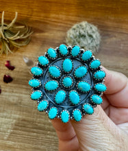 Load image into Gallery viewer, Round Cluster ring- adjustable - Kingman turquoise ring and sterling silver
