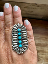 Load image into Gallery viewer, Cluster Ring - Adjustable - kingman turquoise and sterling silver
