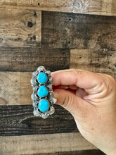 Load image into Gallery viewer, Long Ring- adjustable - 3 Kingman turquoise ring and sterling silver
