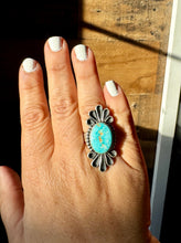 Load image into Gallery viewer, Long ring- size 9 - Royston turquoise ring and sterling silver
