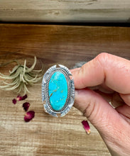 Load image into Gallery viewer, Oval Ring- Size 8- Kingman turquoise ring and sterling silver
