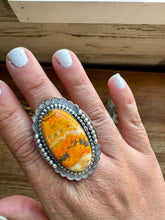 Load image into Gallery viewer, Big oval Ring - adjustable- sterling silver with bumblebee jasper
