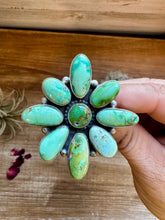 Load image into Gallery viewer, Big Flower ring- size 9 - Sonoran Gold turquoise ring and sterling silver
