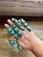 Load image into Gallery viewer, Long adjustable turquoise rings on brass silver
