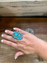 Load image into Gallery viewer, Long Ring- adjustable - Kingman turquoise ring and sterling silver
