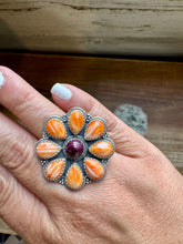 Load image into Gallery viewer, Cluster - Adjustable - orange and purple spiny and sterling silver
