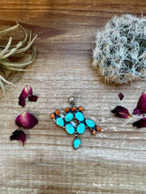 Load image into Gallery viewer, Cactus Pendant - sterling silver with turquoise &amp; corral
