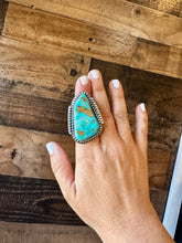 Load image into Gallery viewer, Big Ring- adjustable- Royston turquoise ring and sterling silver
