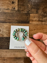 Load image into Gallery viewer, Half Green turquoise cluster stud earrings
