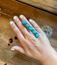 Load image into Gallery viewer, Long Ring- adjustable- Kingman turquoise ring and sterling silver
