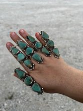 Load image into Gallery viewer, Long adjustable turquoise rings on brass silver
