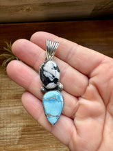 Load image into Gallery viewer, 2 stone Pendant - Golden Hill turquoise, White Buffalo &amp; Sterling Silver - option 2
