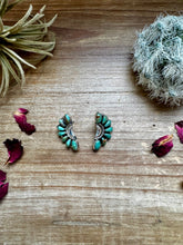 Load image into Gallery viewer, Half Green turquoise cluster stud earrings
