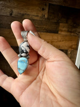 Load image into Gallery viewer, 2 stone Pendant - Golden Hill turquoise, White Buffalo &amp; Sterling Silver - option 2
