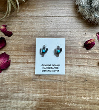 Load image into Gallery viewer, Smaller Cactus earrings stud - sterling silver and turquoise
