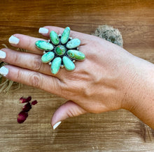 Load image into Gallery viewer, Big Flower ring- size 9 - Sonoran Gold turquoise ring and sterling silver
