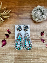 Load image into Gallery viewer, Big Dangle Stud Blue Turquoise Earrings
