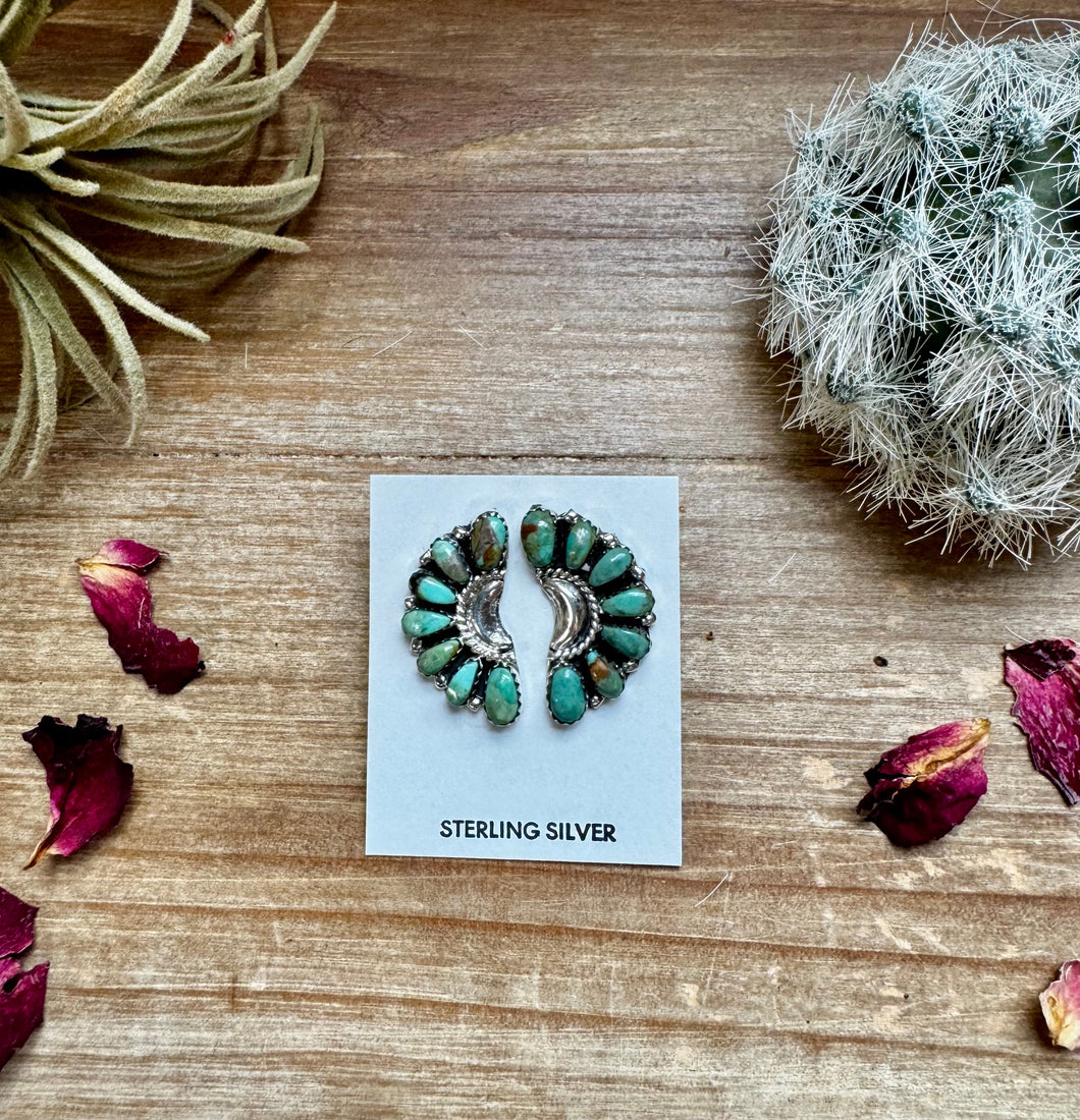 Half Green turquoise cluster stud earrings