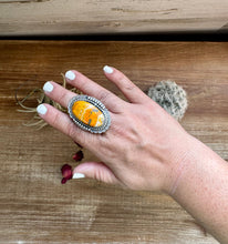 Load image into Gallery viewer, Big oval Ring - adjustable- sterling silver with bumblebee jasper
