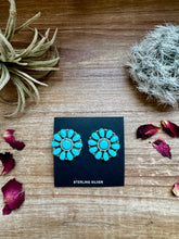 Load image into Gallery viewer, Cluster earrings stud - sterling silver and turquoise
