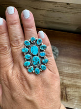 Load image into Gallery viewer, Long Ring- adjustable - Kingman turquoise ring and sterling silver
