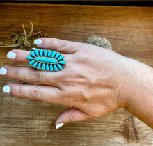 Load image into Gallery viewer, Cluster Ring - size 6 - kingman turquoise and sterling silver
