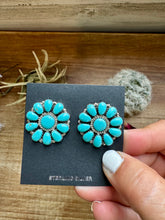 Load image into Gallery viewer, Cluster earrings stud - sterling silver and turquoise
