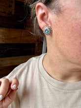 Load image into Gallery viewer, Round stud earrings with Kingman turquoise - sterling silver
