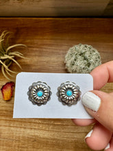 Load image into Gallery viewer, Round stud earrings with Kingman turquoise - sterling silver
