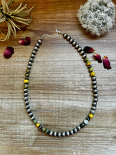 Load image into Gallery viewer, 18 inch 8 mm Sterling Silver Pearls necklace and bumblebee jasper beads
