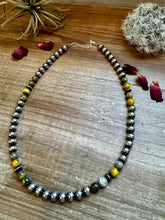 Load image into Gallery viewer, 18 inch 8 mm Sterling Silver Pearls necklace and bumblebee jasper beads
