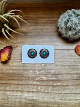 Load image into Gallery viewer, Round stud earrings with Kingman turquoise - sterling silver
