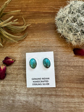 Load image into Gallery viewer, Turquoise oval stud earrings green and blue
